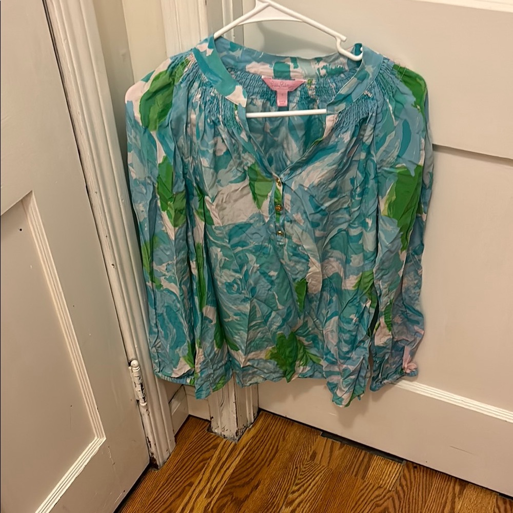 Lilly Pulitzer Vibrant Floral Blue and Green Blouse